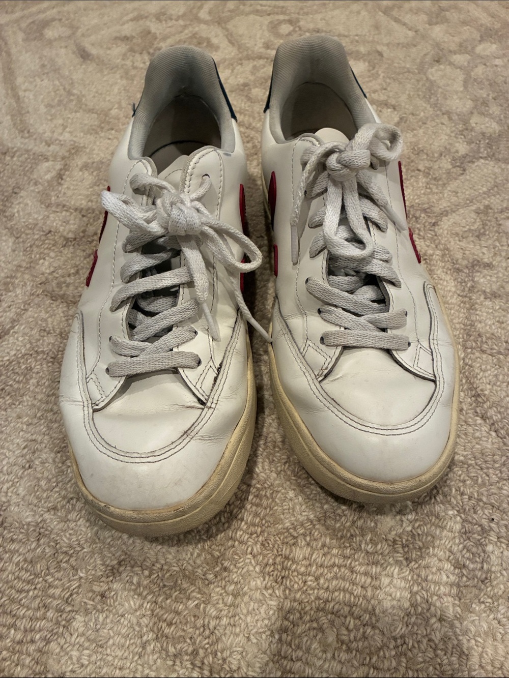 Veja White Leather Sneakers with Red V Detail